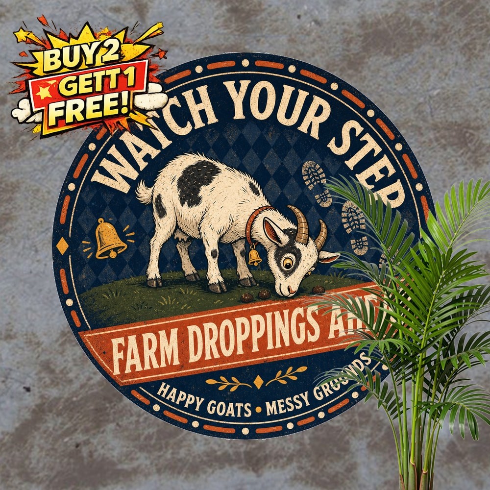 Funny Goat Warning Notice Iron Round Metal Tin Sign Farmhouse Wall Decor