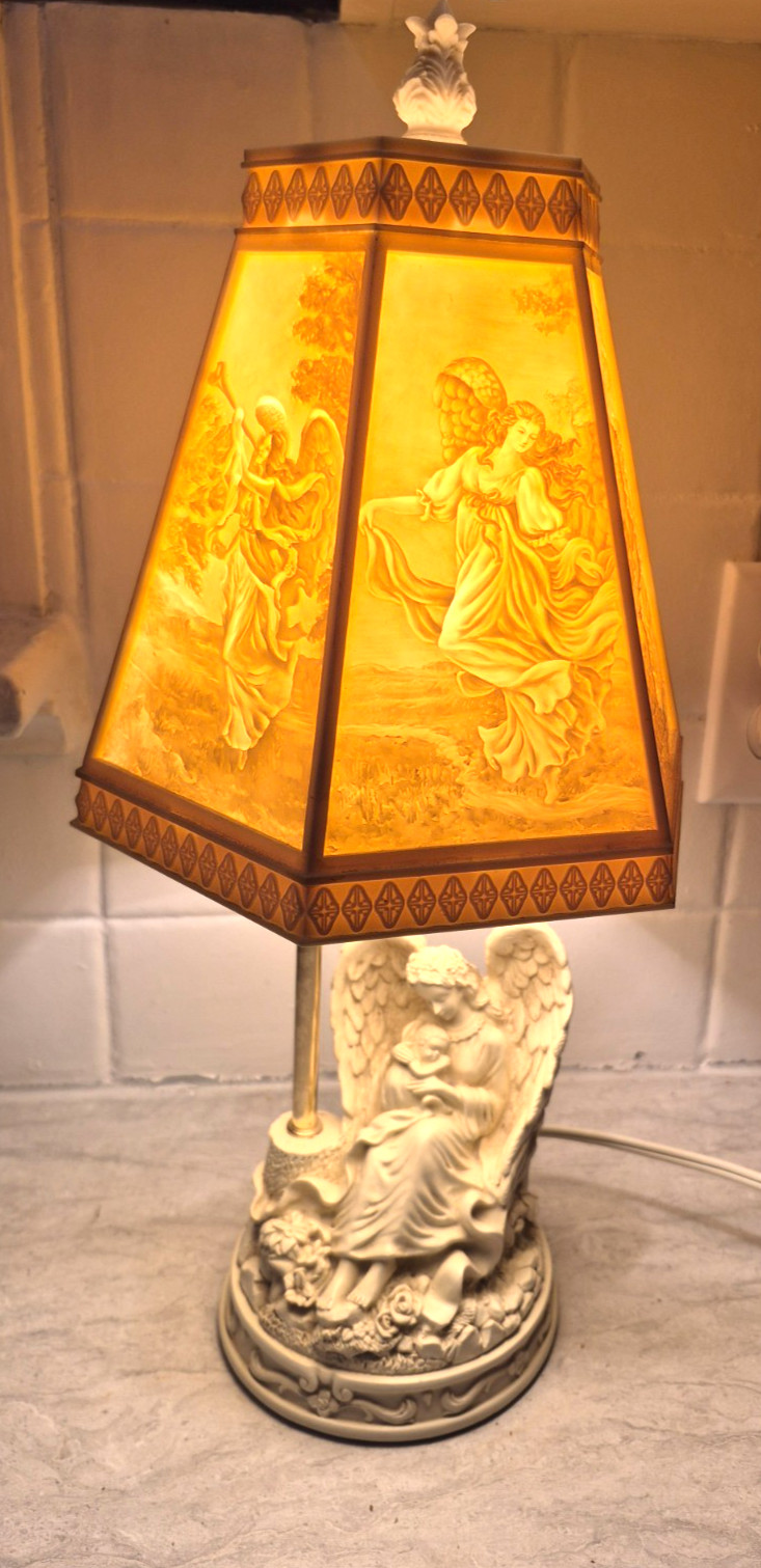 Vintage Resin Angel  Victorian Lamp Glow Shade Mothers Deep Love Child Heavenly