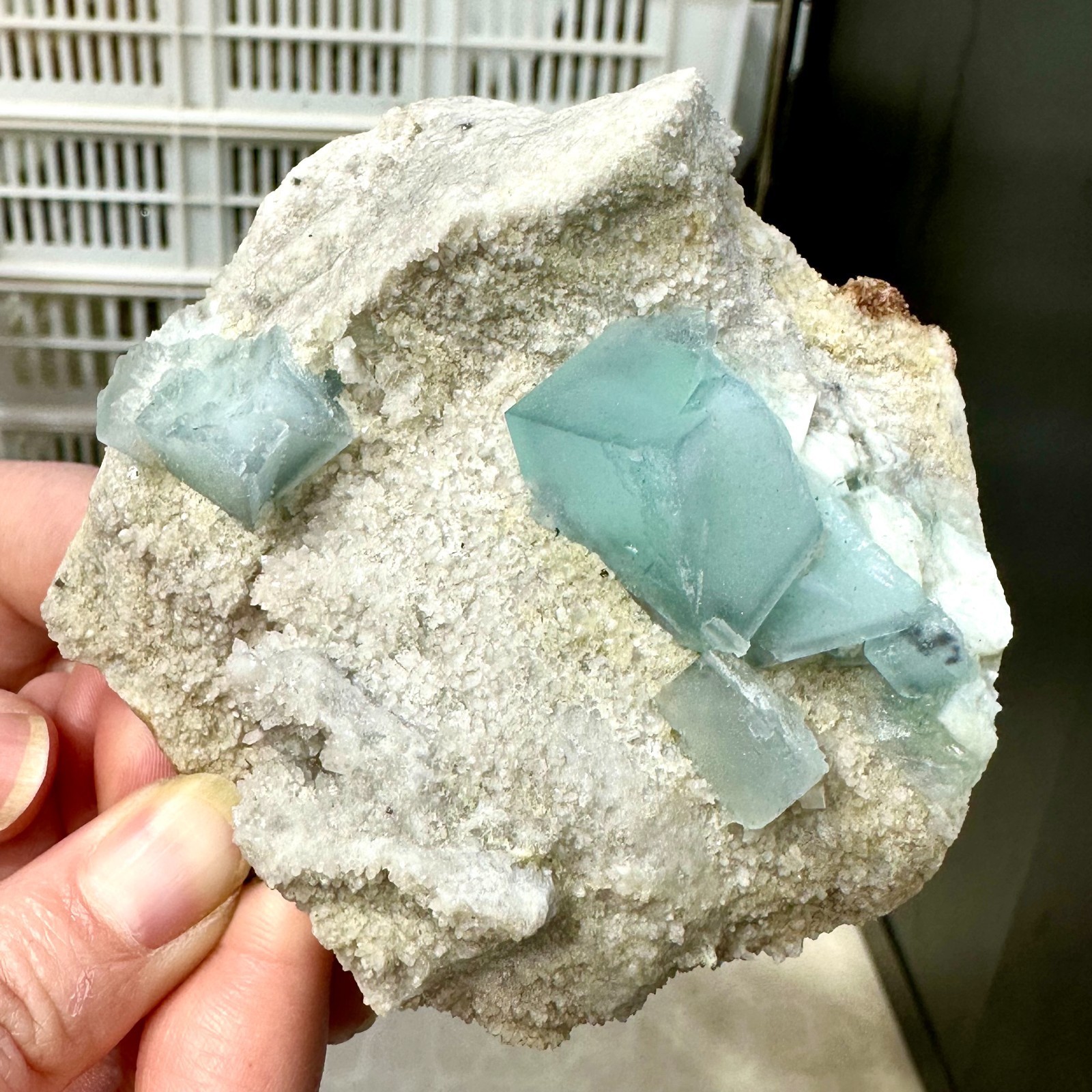 216G Rare transparent blue cubic fluorite mineral crystal sample/China