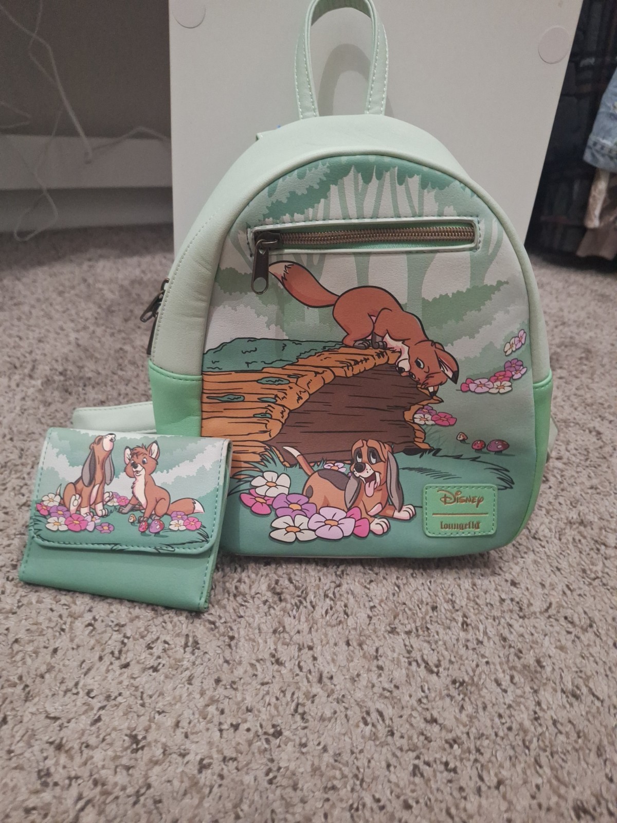 Disney Loungefly Small Backpack Fox And Hound And Matching Wallet Disney Loungefly Small Backpack Fox And Hound And Matching Wallet