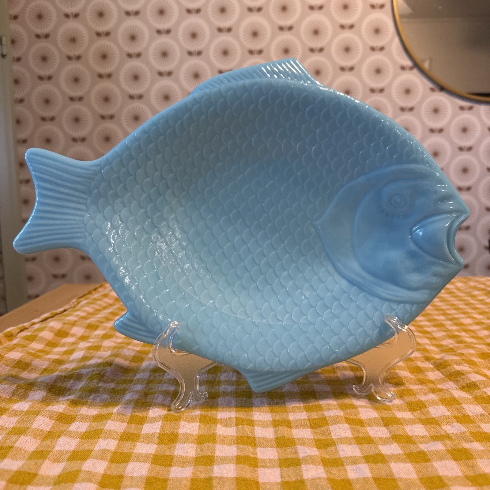 Martha Stewart Blue Milk Glass Fish Plate LE Smith for Martha By Mail