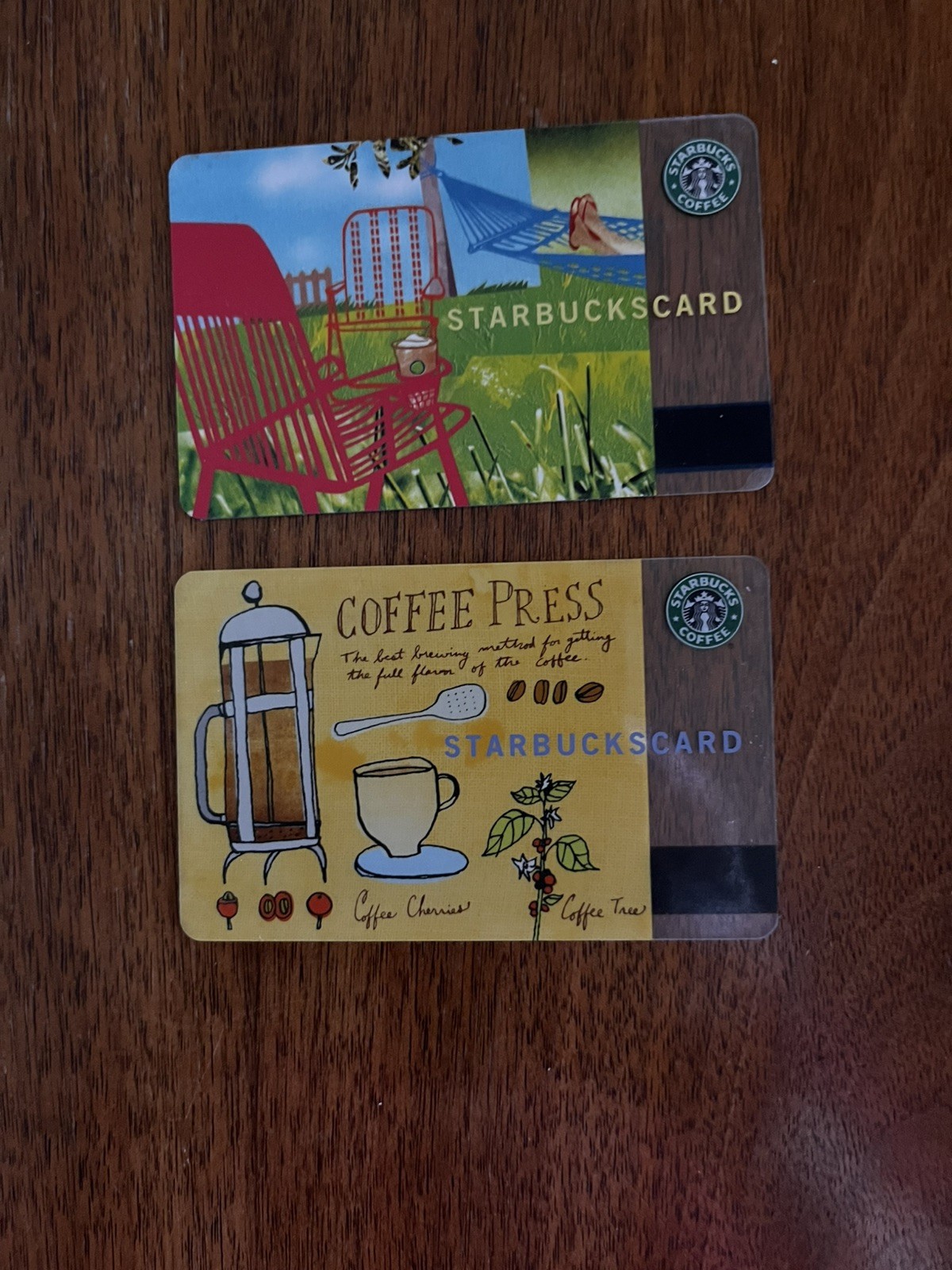 2 LOT STARBUCKS 2003 Coffee Press  & 2004 Summer Collectible Gift Cards RARE