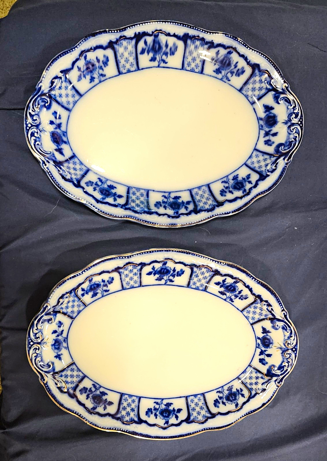 Antique, Beautiful Blue Flow Serving Platters
