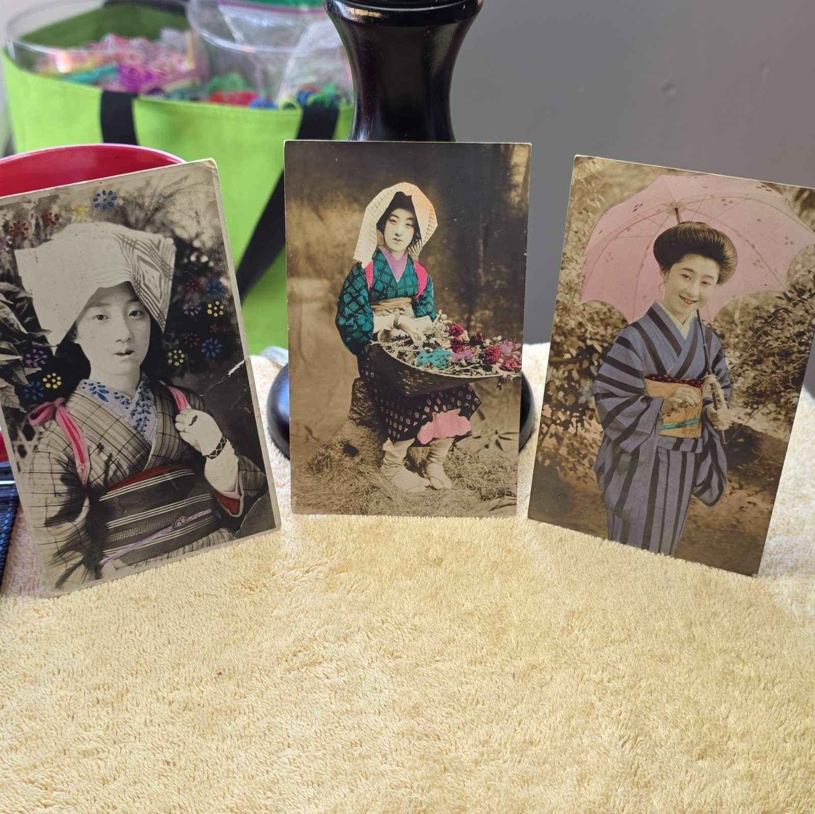 c1910's Lot of 3 Japanese Geisha Kimono W/Flower Japan Antique Unposted Postcard