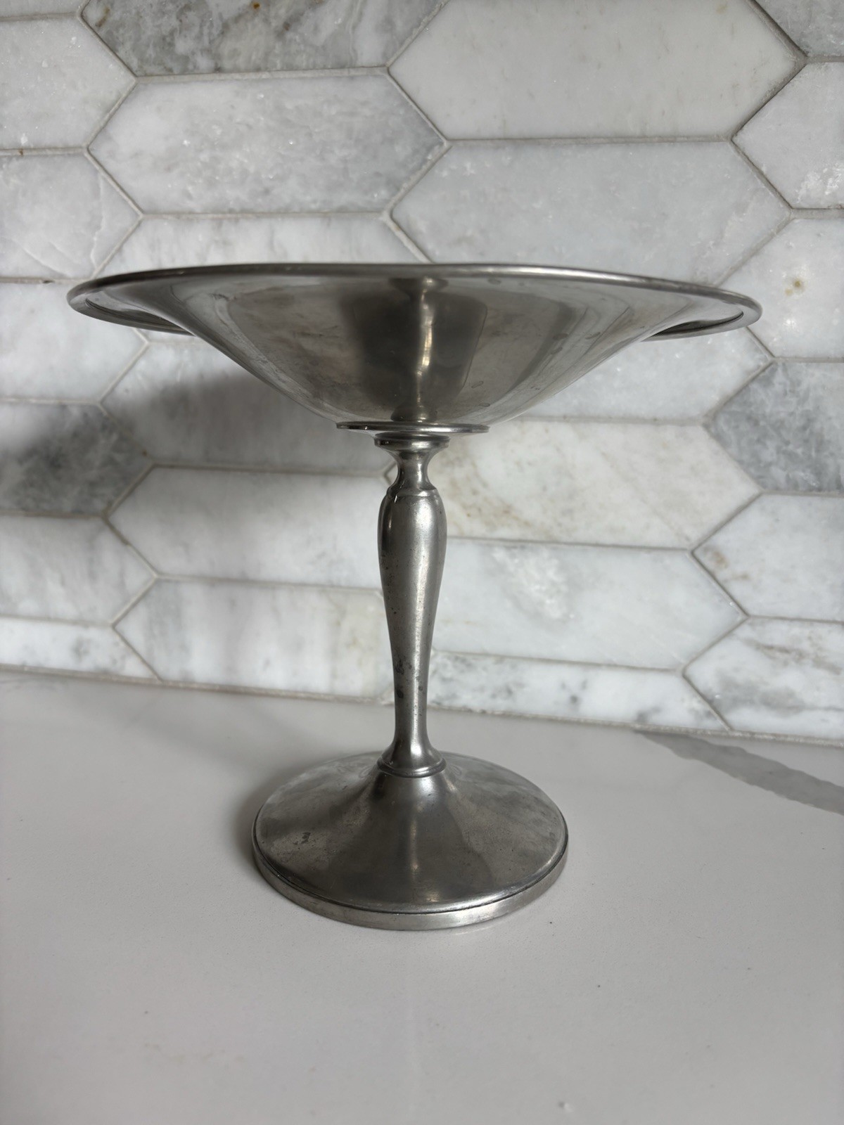Genuine Pewter Pedestal Compote Bowl, Classic Pewter Serving Dish