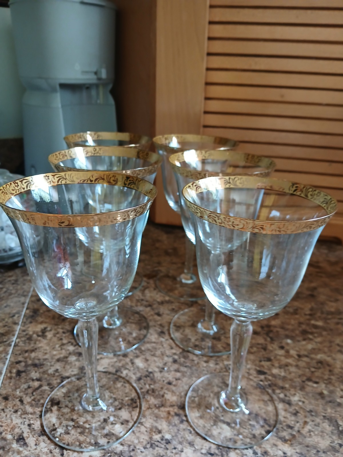 Set Of 6 Vintage Tiffin Franciscan Wine Glasses  Gold Encrusted Flower Rim