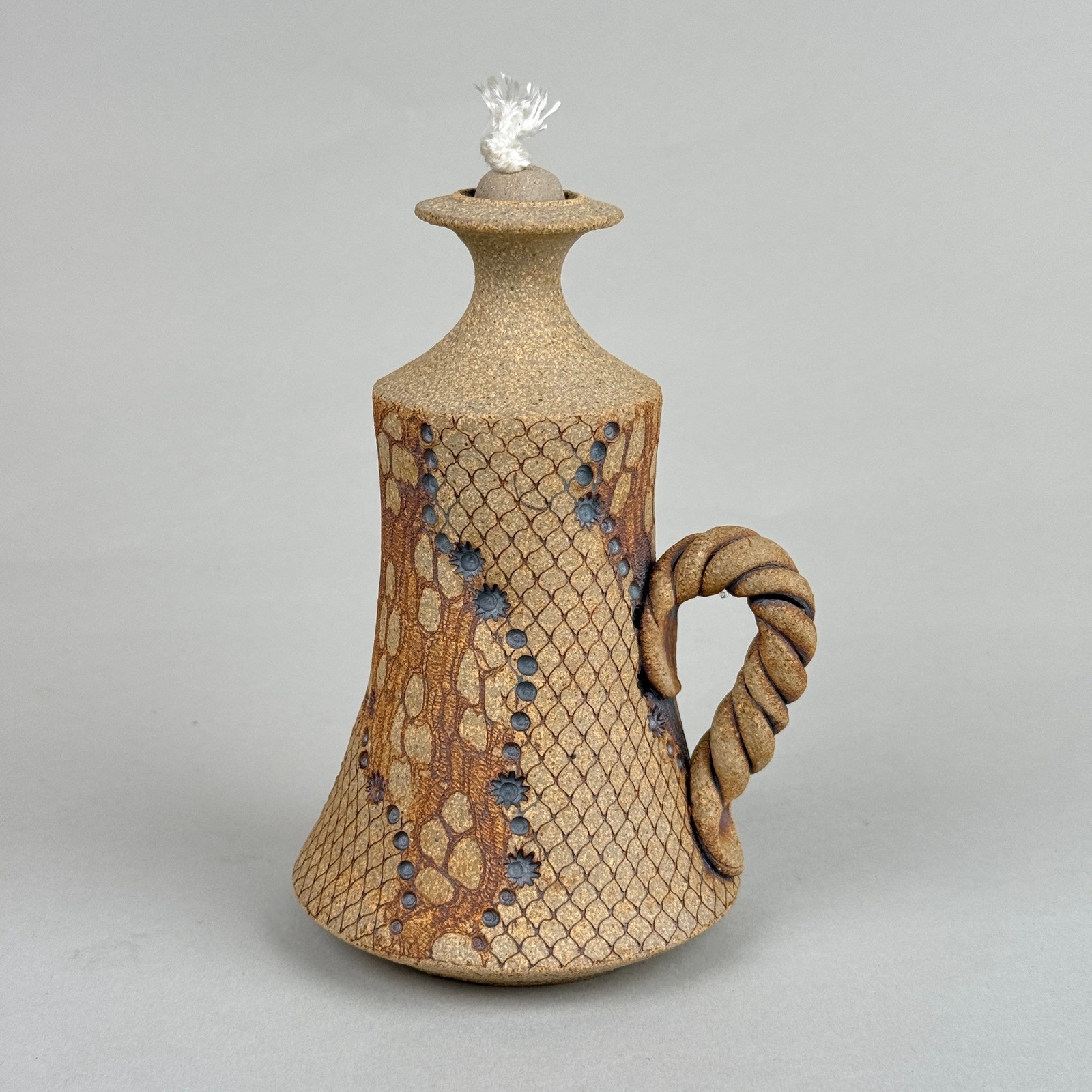 Don McWhorter Studio Pottery Oil Lamp Signed Handmade Stoneware Vessel Art