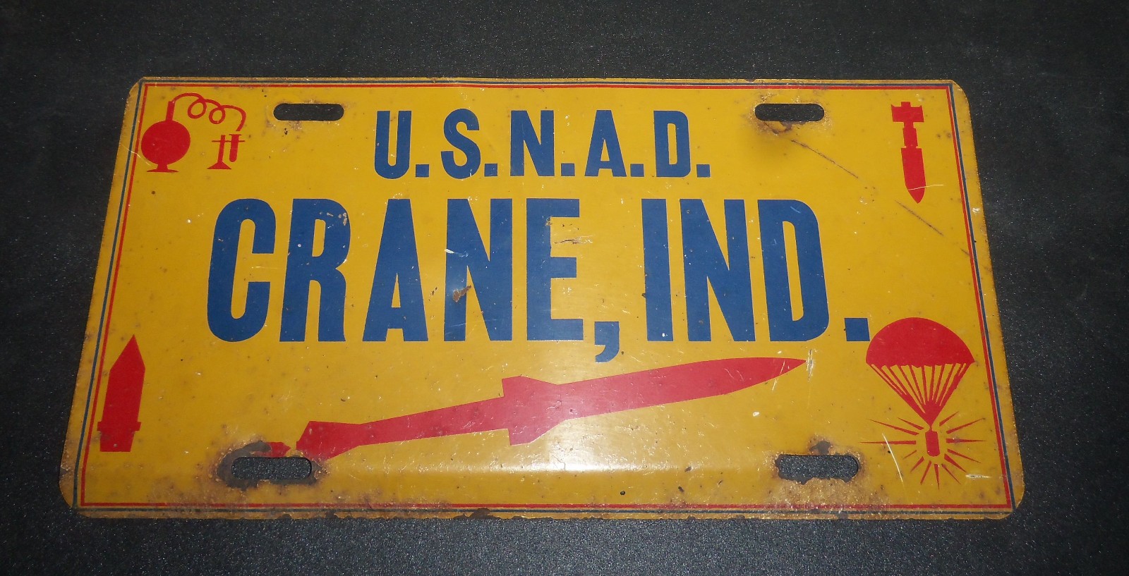 1940s-50s Military U.S.N.A.D.  Ammunition Depot License Plate Crane Indiana