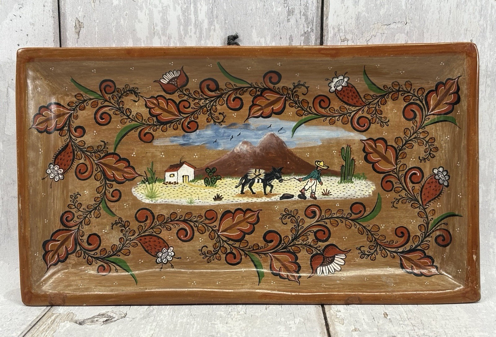 Jose Angel Santos Juarez Tonala Barro Brunido Pottery Folk Art Tray 7.5”