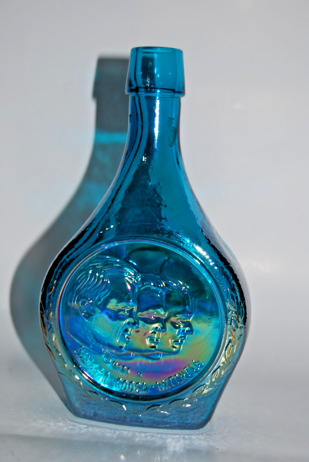 Vintage 1971 NASA Apollo 14 Wheaton Glass Bottle - Blue Carnival Iridescent Vintage 1971 NASA Apollo 14 Wheaton Glass Bottle - Blue Carnival Iridescent