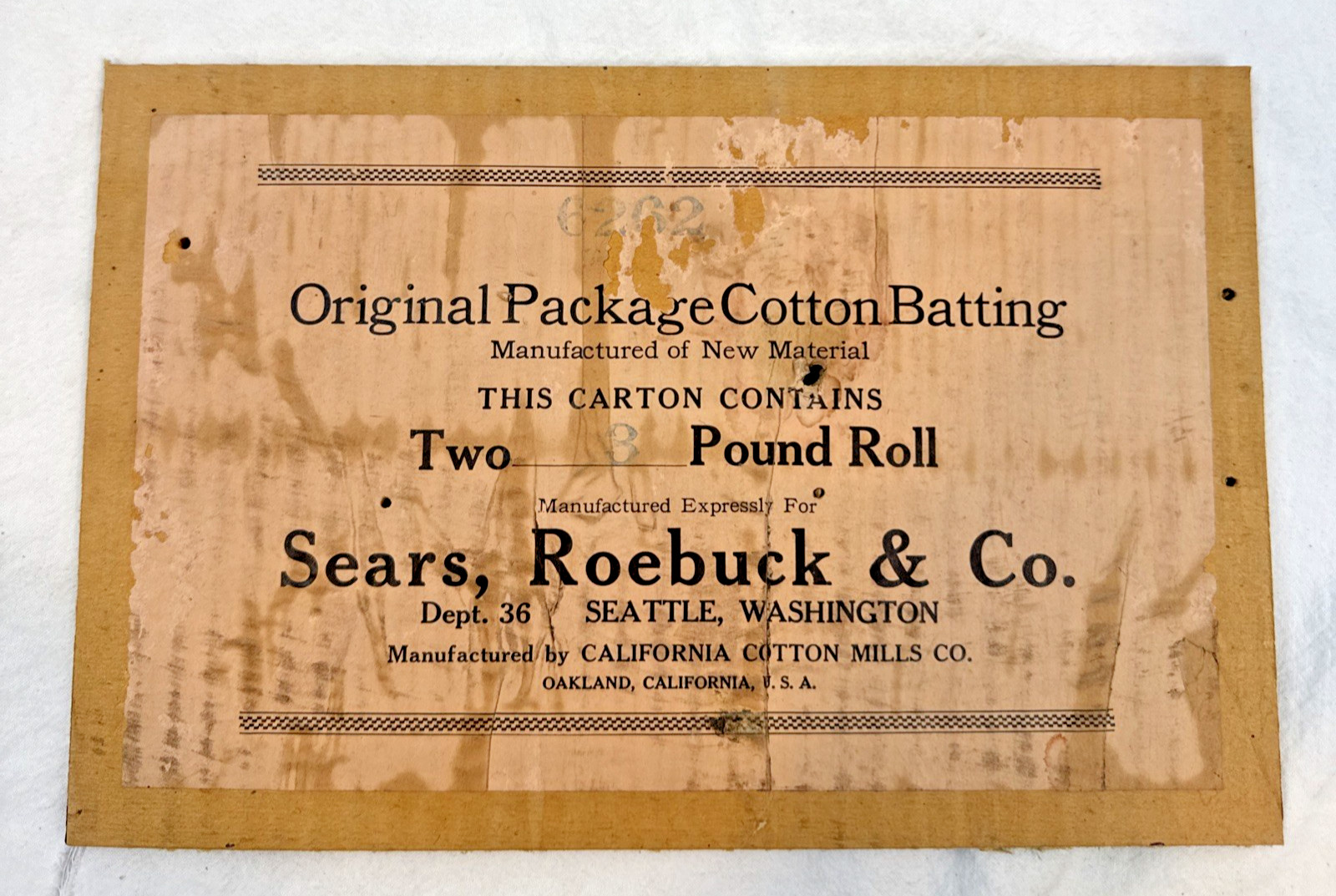 Antique Pre WW2 Sears, Roebuck & Co. Seattle, Washington Sign, Box Labe Ephemera Antique Pre WW2 Sears, Roebuck & Co. Seattle, Washington Sign, Box Labe Ephemera