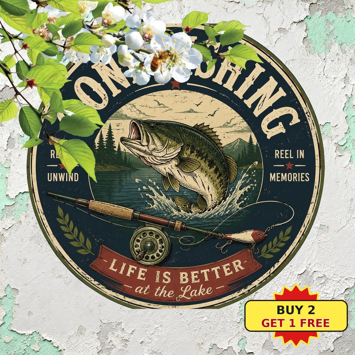 Gone Fishing Tin Sign Waterproof Outdoor Lake House Cabin Metal Plaque 8x8