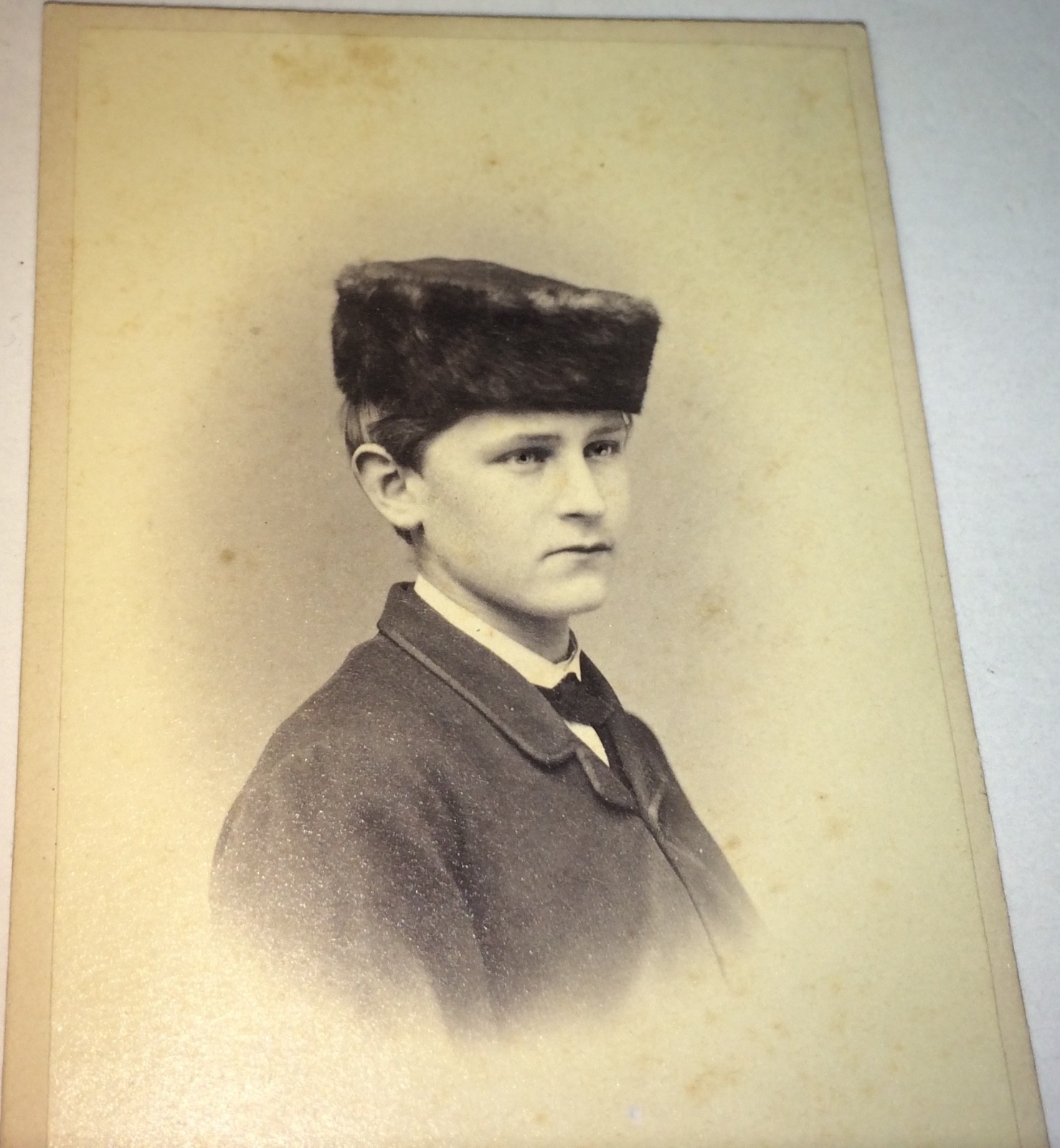 Antique Victorian ID\'d German Boy Robert Wagner Fur Hat Frankfurt CDV Photo