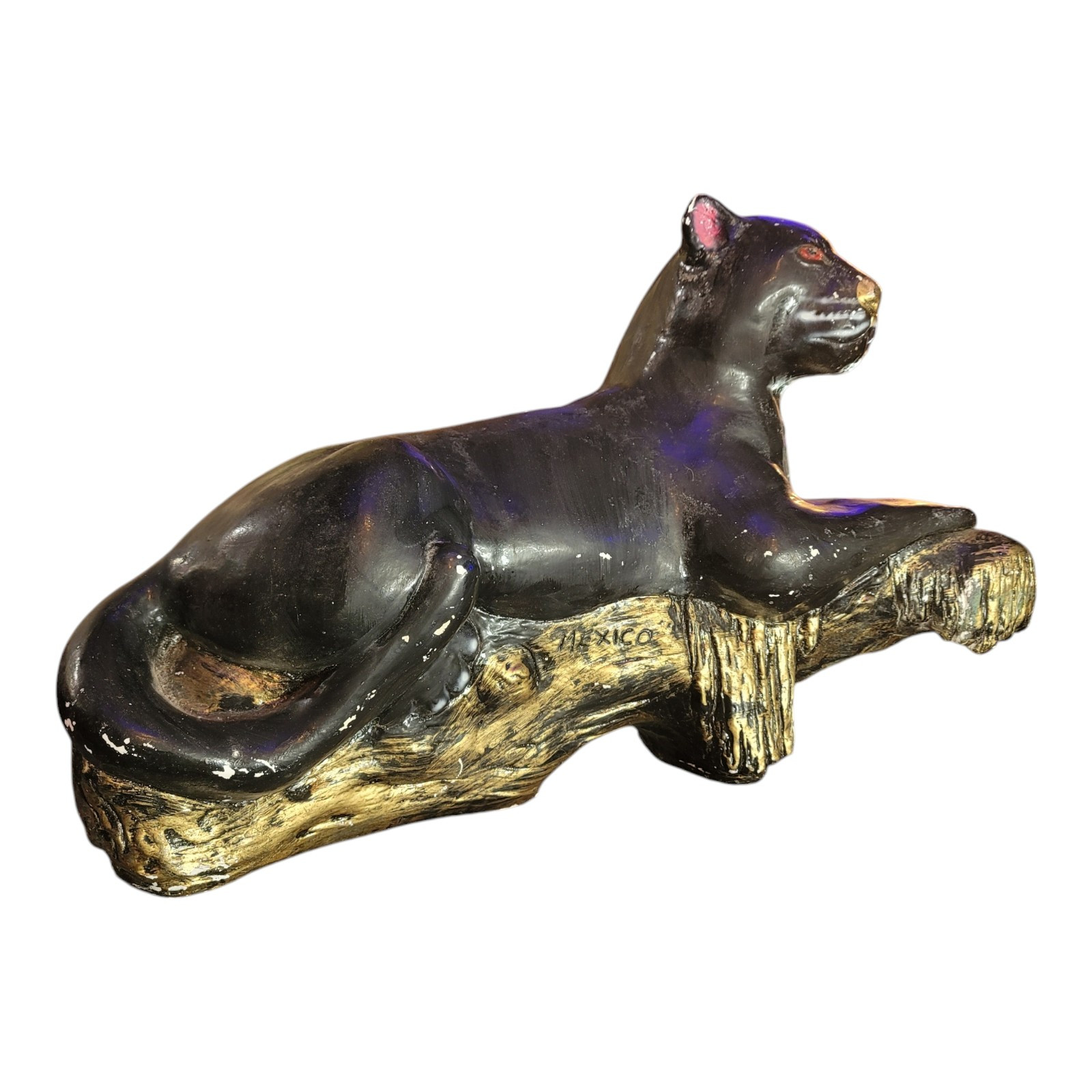 Vtg Mid Century Black Panther Ceramic Jaguar Cat Art Deco Pottery Mexico MCM Big