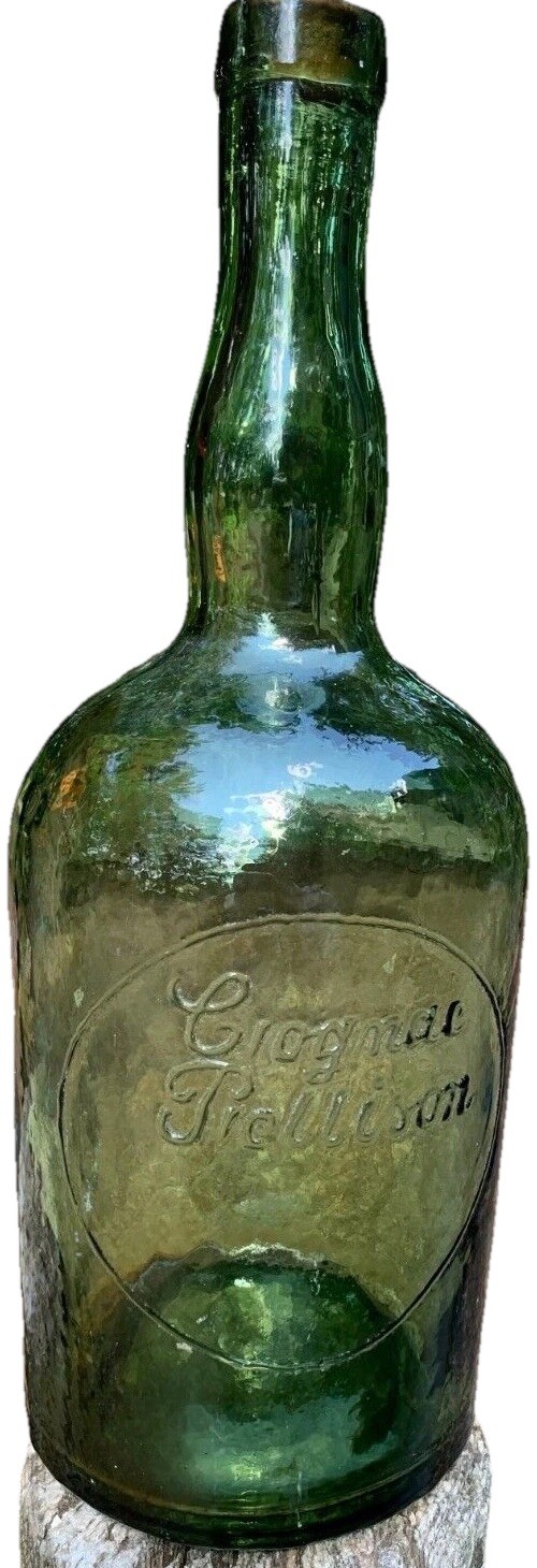 Antique French Cognac Pellisson Bottle [Crogmac Piellison Crognac Tiellison]