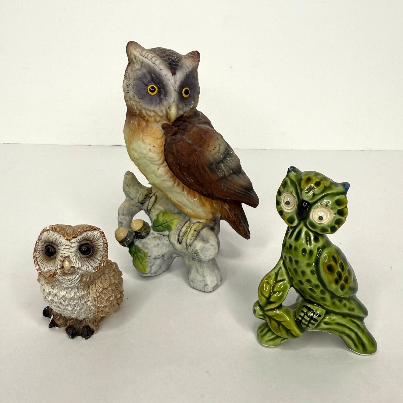 Vintage Owl Figurine Collection Lot of 3 Lefton Stone Critters *flaws Vintage Owl Figurine Collection Lot of 3 Lefton Stone Critters *flaws