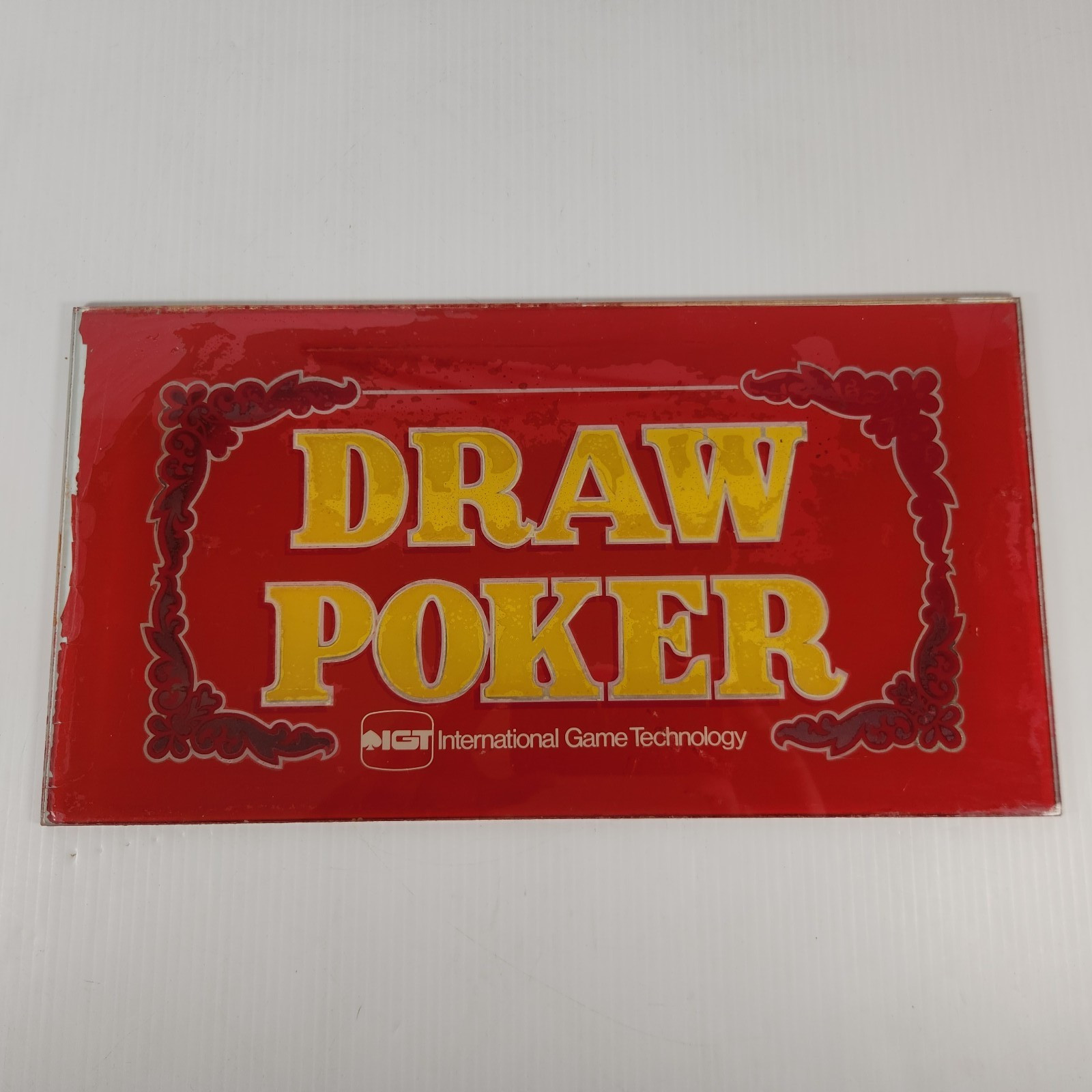 IGT Draw Poker Casino Slot Machine Glass Sign 15x8 Red Vintage Gaming Decor