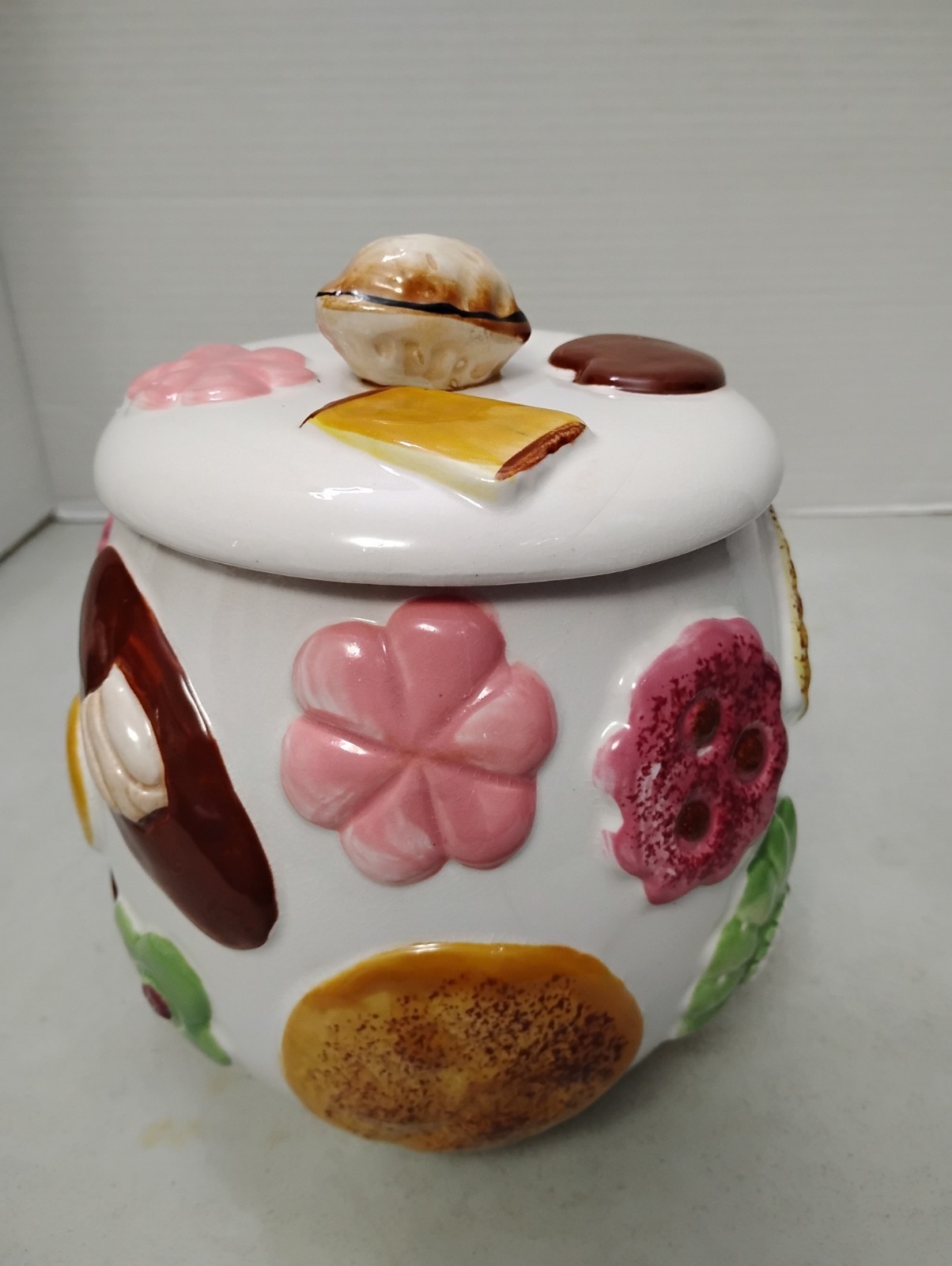 Napcoware 1950s Vintage Cookies All Over Cookie Jar Japan Foil Sticker Kitsch