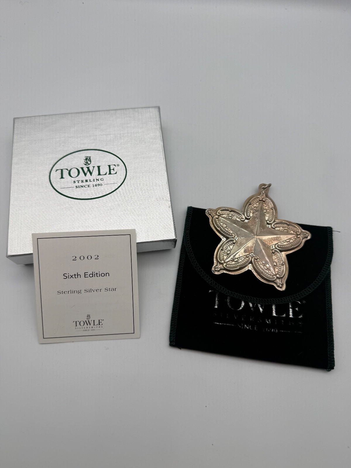 2002 Towle Sterling Silver Star Ornament 6th Edition Annual Christmas BOXED 2002 Towle Sterling Silver Star Ornament 6th Edition Annual Christmas BOXED
