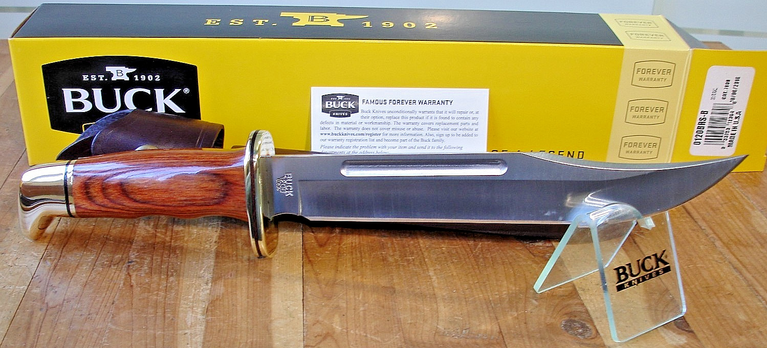 NIB BUCK KNIFE 120 BRS GENERAL 420HC BLADE BRASS TRIM COCOBOLA HANDLE SHEATH USA