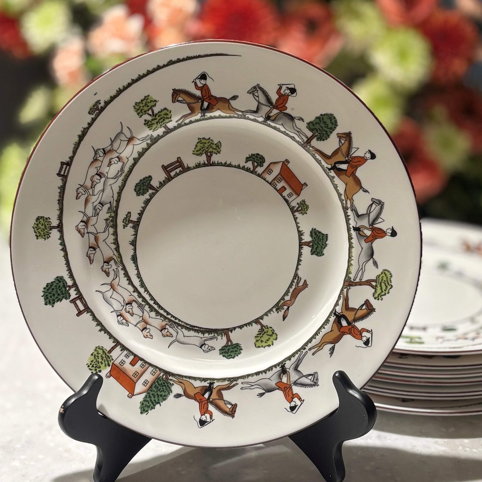 Crown Staffordshire Hunting Scene Dinner Plates 10.5\