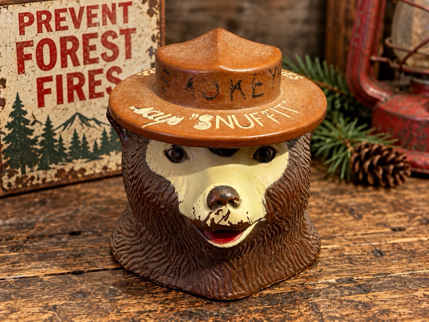 VINTAGE SMOKEY BEAR SNUFFIT MAGNETIC DASHBOARD SNUFFER ASHTRAY RARE PETROLIANA