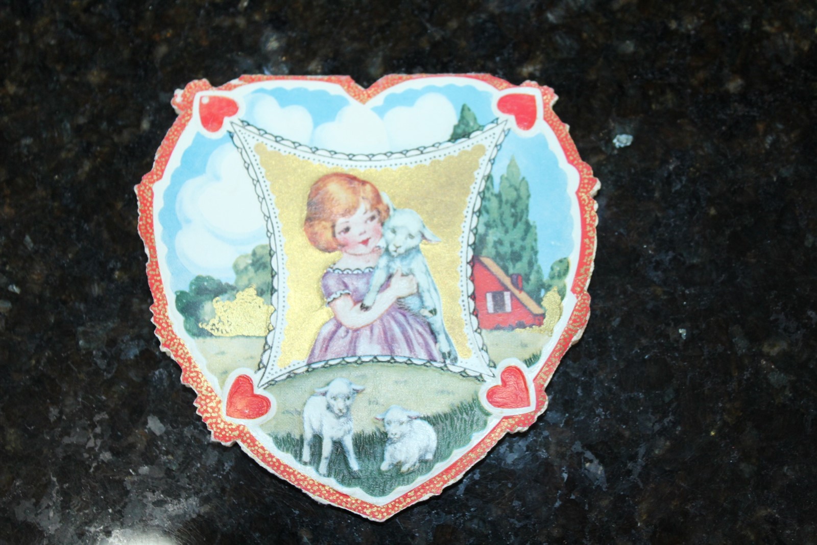 Vintage Greeting Card Valentines Embossed Die Cut Heart Shaped Foil Print Vintage Greeting Card Valentines Embossed Die Cut Heart Shaped Foil Print