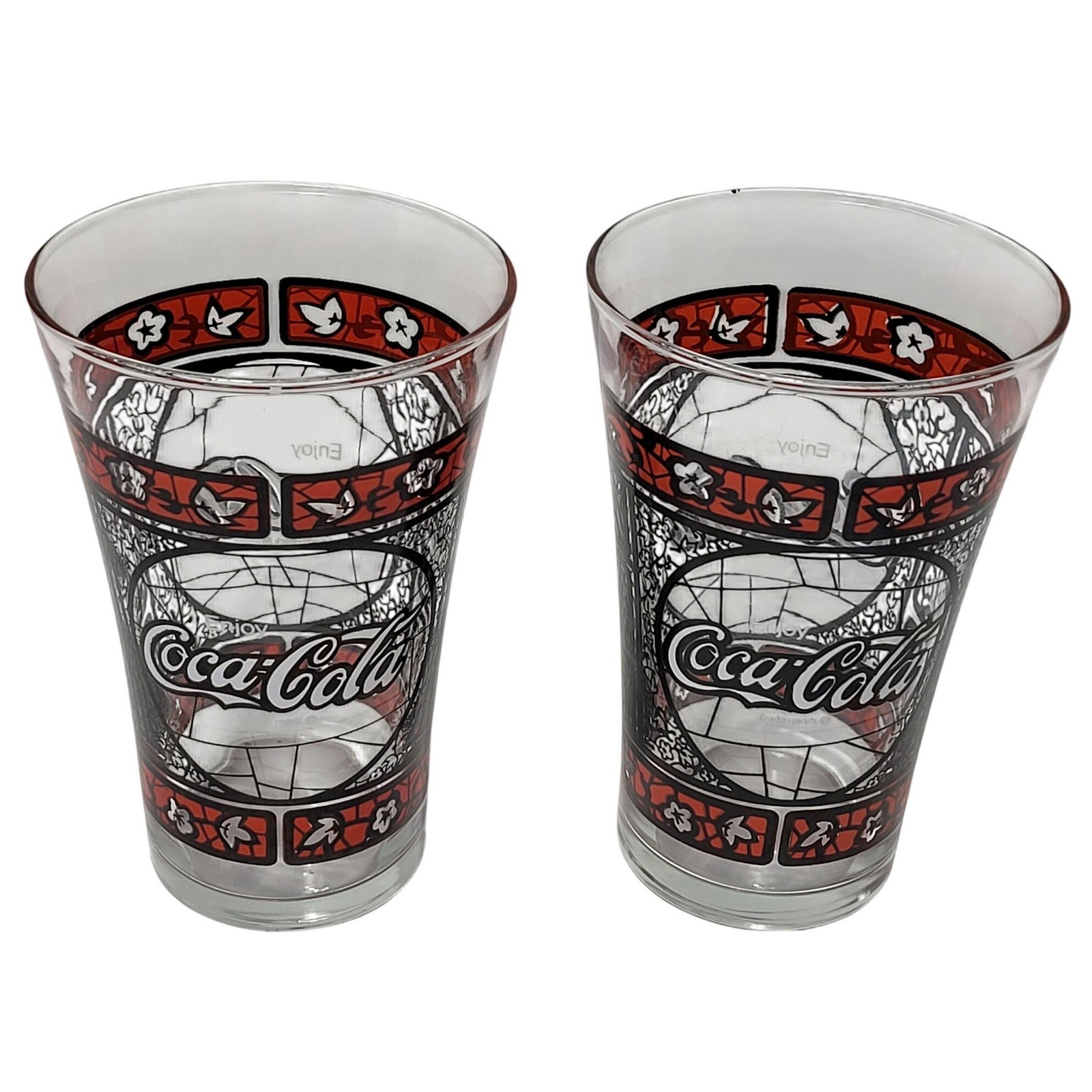 Vintage Coca-Cola Stained Glass Tiffany Style Drinking Glasses Set of 2 Red 5.5\