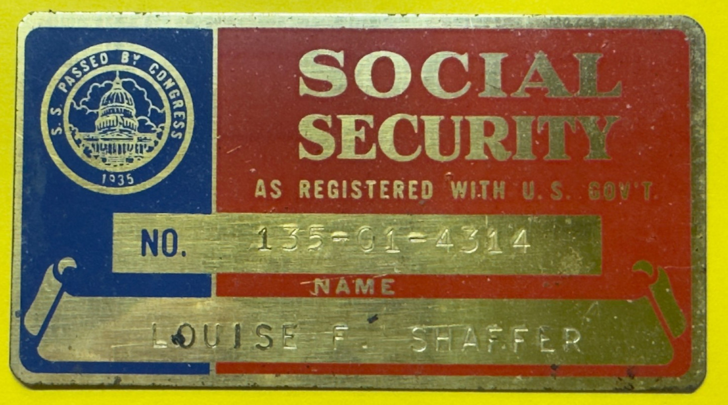 VINTAGE SOCIAL SECURITY CARDS (2)  -  BRASS - WITH CASE