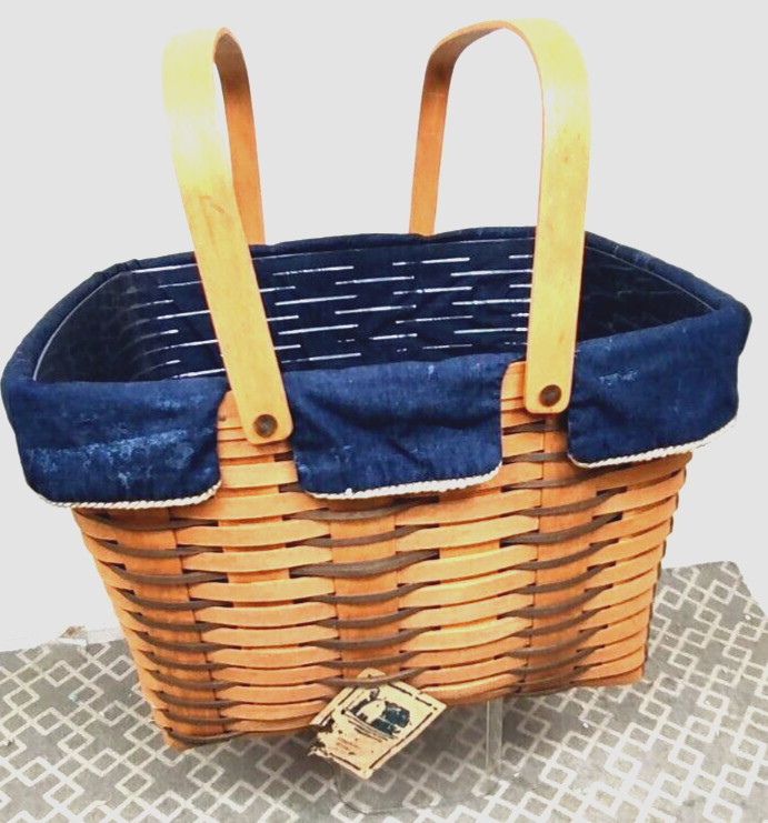 Longaberger 1990 Heartland Getaway Combo Royal Blue Fabric Insert 2Handle Basket