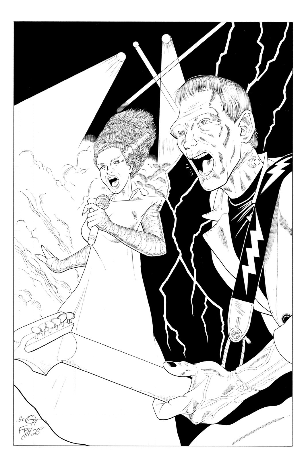 Frankenstein Bride Rock Universal Monsters Original Art Comic Artist Scott Fry
