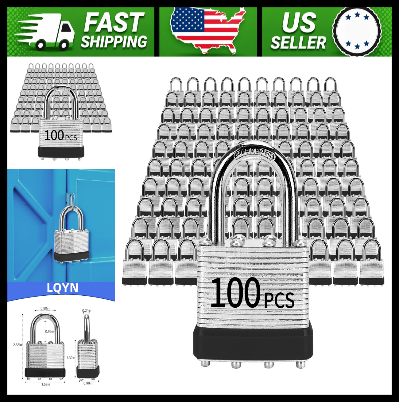 100 Pack Laminated Steel Padlocks Keyed Alike 1-9/16\ 100 Pack Laminated Steel Padlocks Keyed Alike 1-9/16\