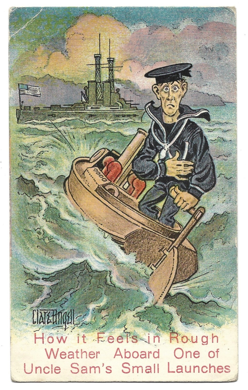 Vintage WWI Postcard Undivided of Cartoon Art US Sailor Humor at Sea Uncle Sam Vintage WWI Postcard Undivided of Cartoon Art US Sailor Humor at Sea Uncle Sam