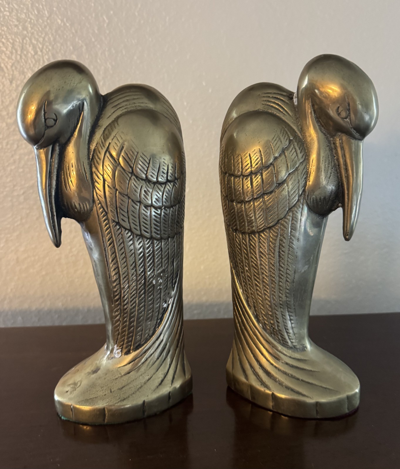 ART DECO Pelican Crane Solid Brass Bookends
