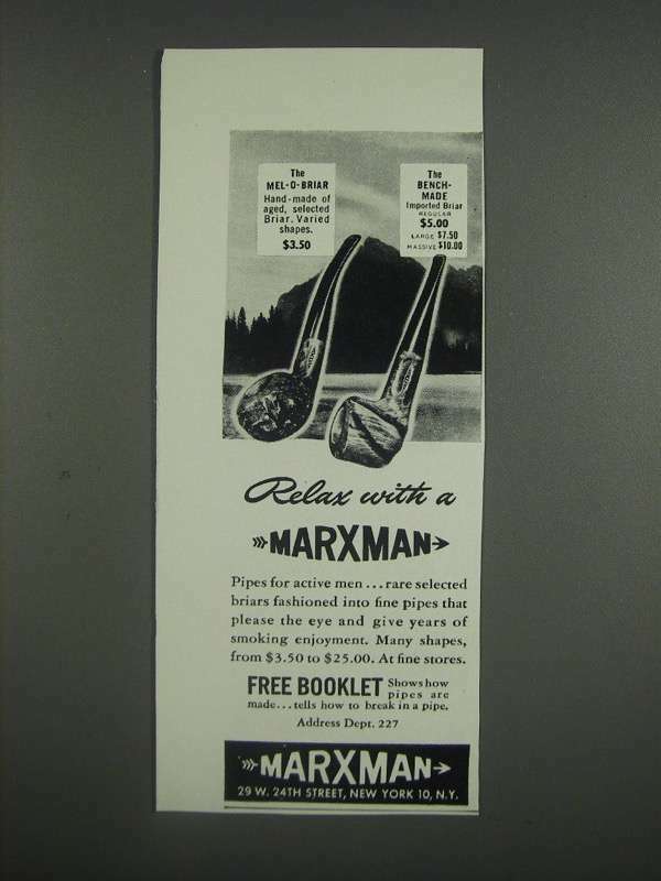1946 Marxman Mel-O Briar and Bench-Made Pipes Ad