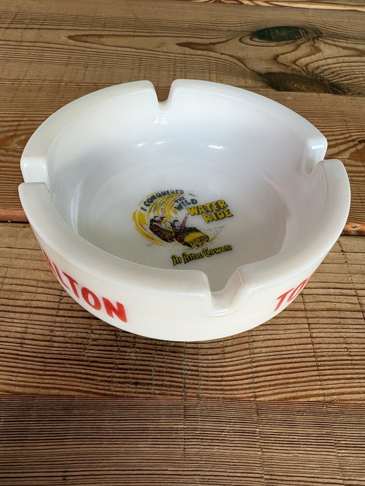 Original & Vintage 1980s Alton Towers ‘I Conquered The Wild Water Ride’ Ashtray 
