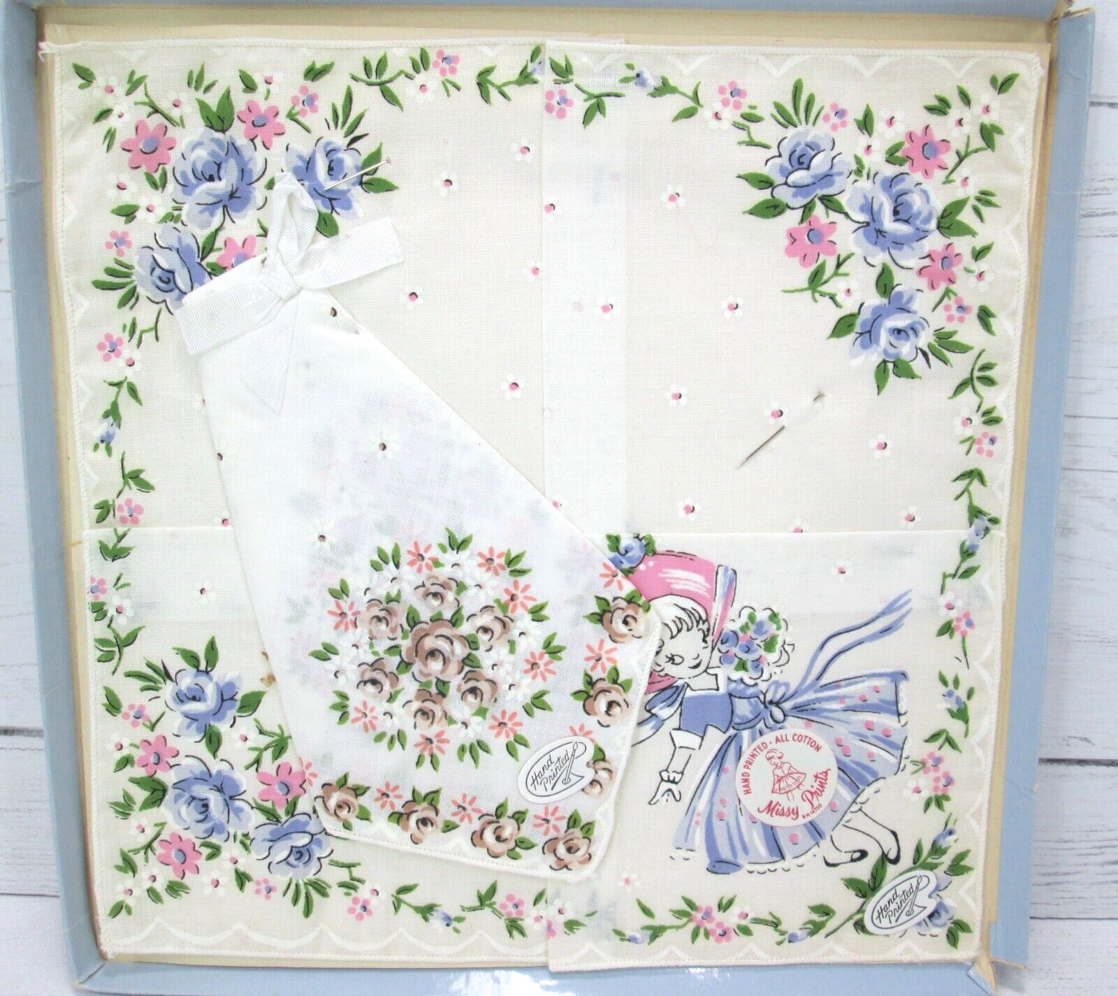 Vintage Handkerchief Southern Belle Girl Hat Dress Bouquet Missy Prints Rose New