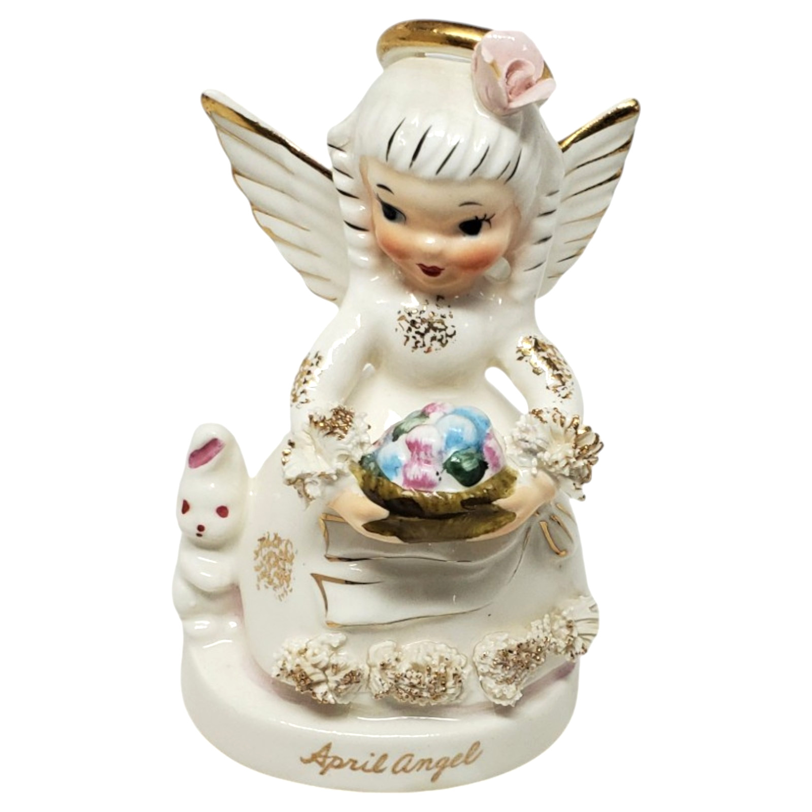 Vintage Napco April Birthday Angel Figurine Girl Spaghetti Trim A1364SK Japan Vintage Napco April Birthday Angel Figurine Girl Spaghetti Trim A1364SK Japan