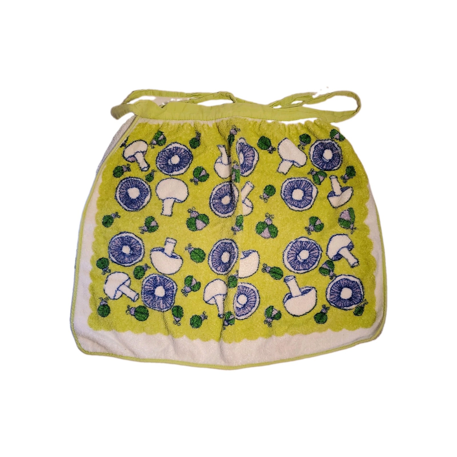 Vintage Mushroom ladybug Terry Cloth Kitchen Blue green ½ Apron Trippy 70s Mod