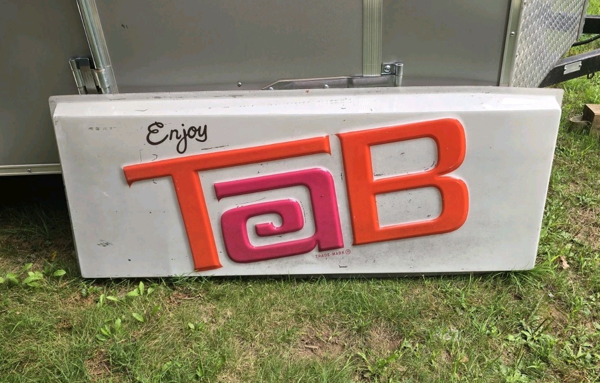 Vintage Enjoy TaB Soda Sign Plastic Embossed 3D Coca-Cola Lighted Insert Retro Vintage Enjoy TaB Soda Sign Plastic Embossed 3D Coca-Cola Lighted Insert Retro