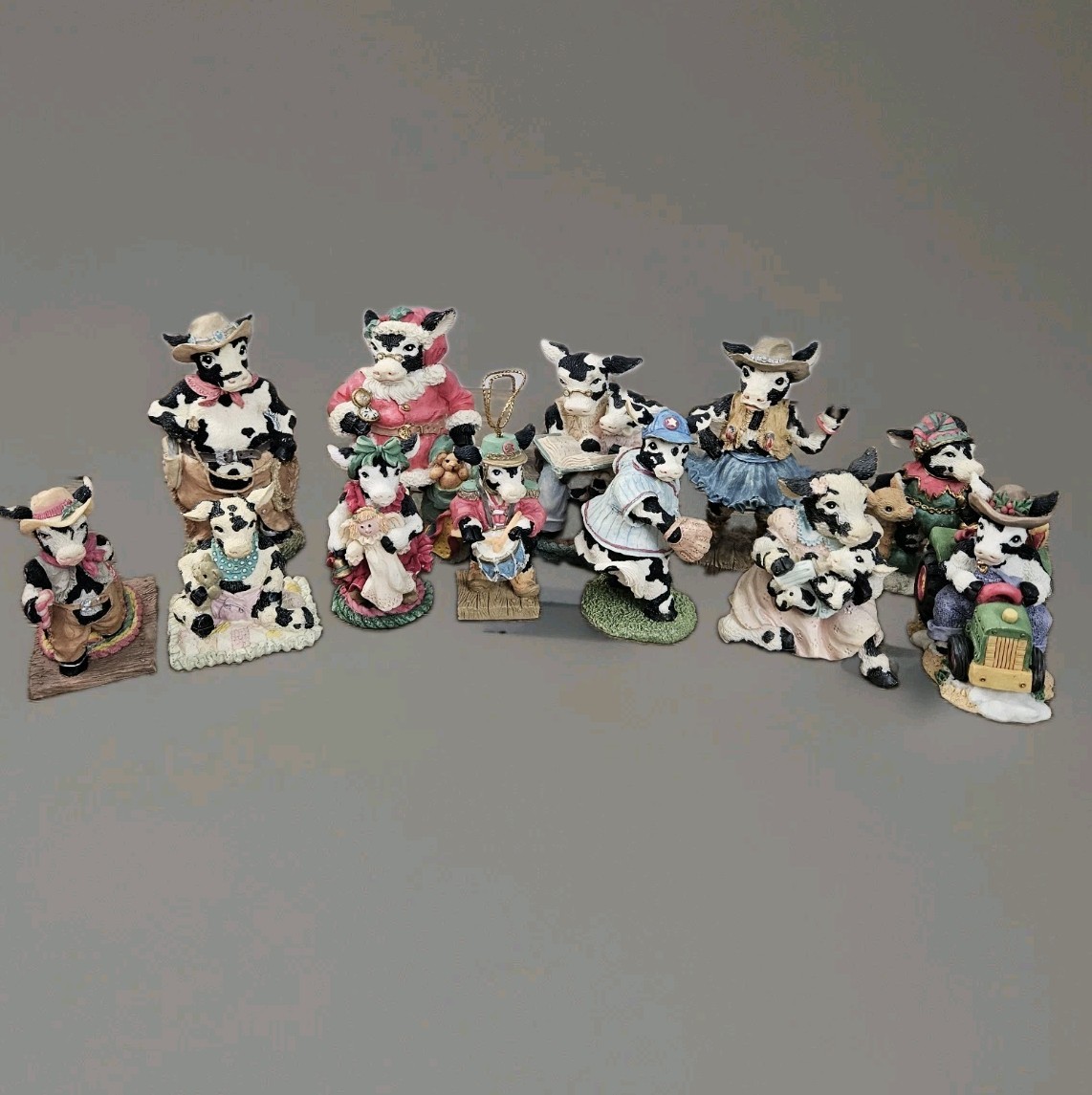 Vintage 1990s COWTOWN Figurine Collection Lot of 12 Humorous Cow Decor Figures