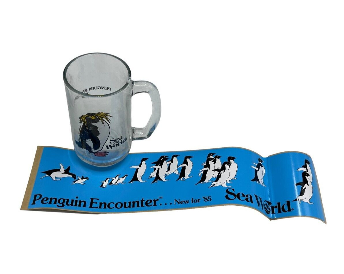 VTG SeaWorld Penguin Encounter 1985 Sea World Rock Hopper Penguin with sticker
