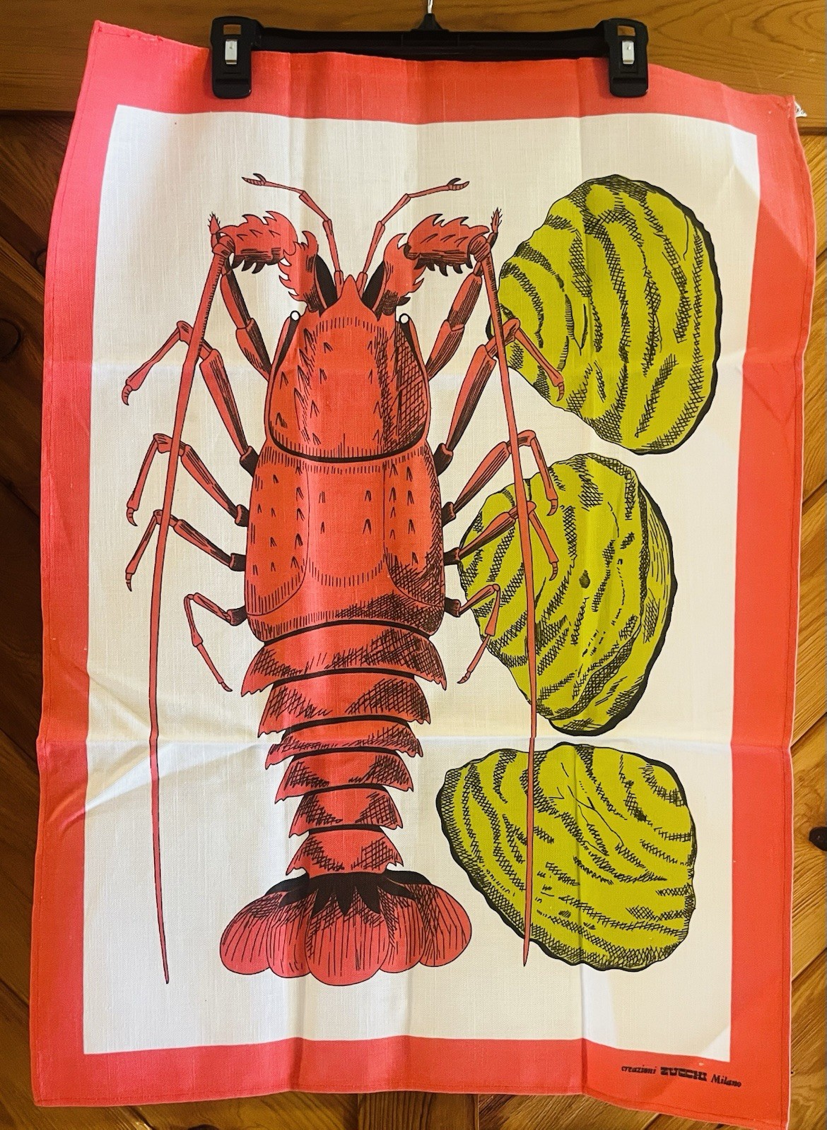 Vintage Creazioni Zucchi Milano Lobster Tea Towel Italy for Sibley MCM 28.5 X 21