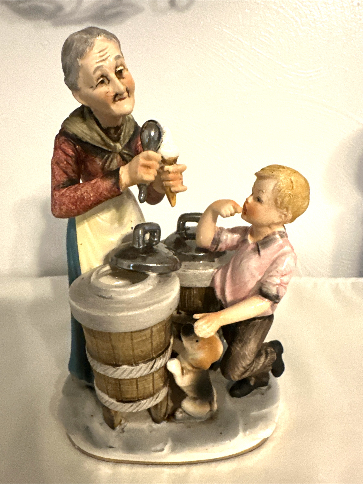 Vtg Norleans Japan Ceramic Figurine ICE CREAM Vendor Lady, Boy, Dog Vtg Norleans Japan Ceramic Figurine ICE CREAM Vendor Lady, Boy, Dog