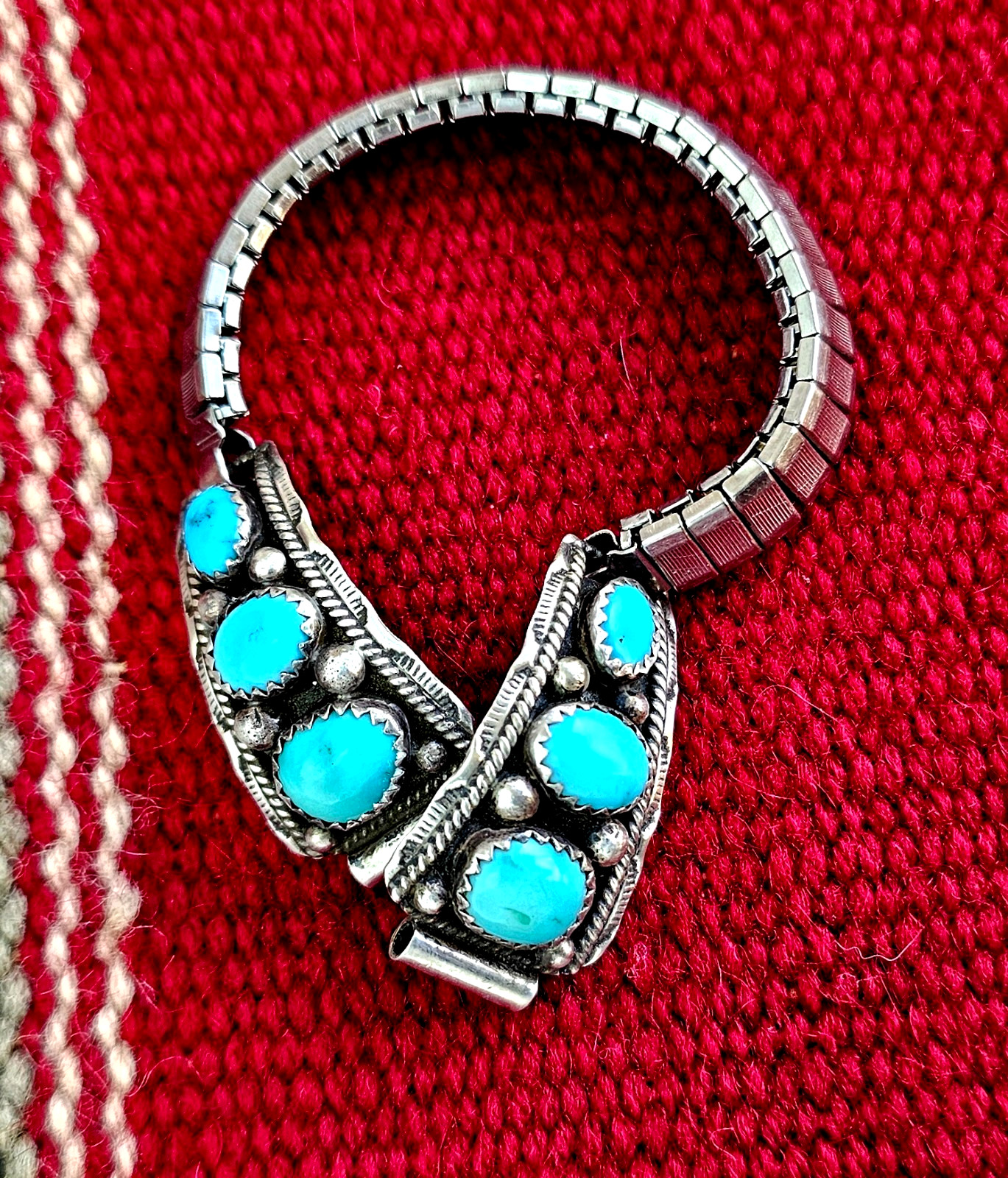 VTG Sterling Silver Turquoise Watch Tips Band Navajo Native American Signed SC VTG Sterling Silver Turquoise Watch Tips Band Navajo Native American Signed SC