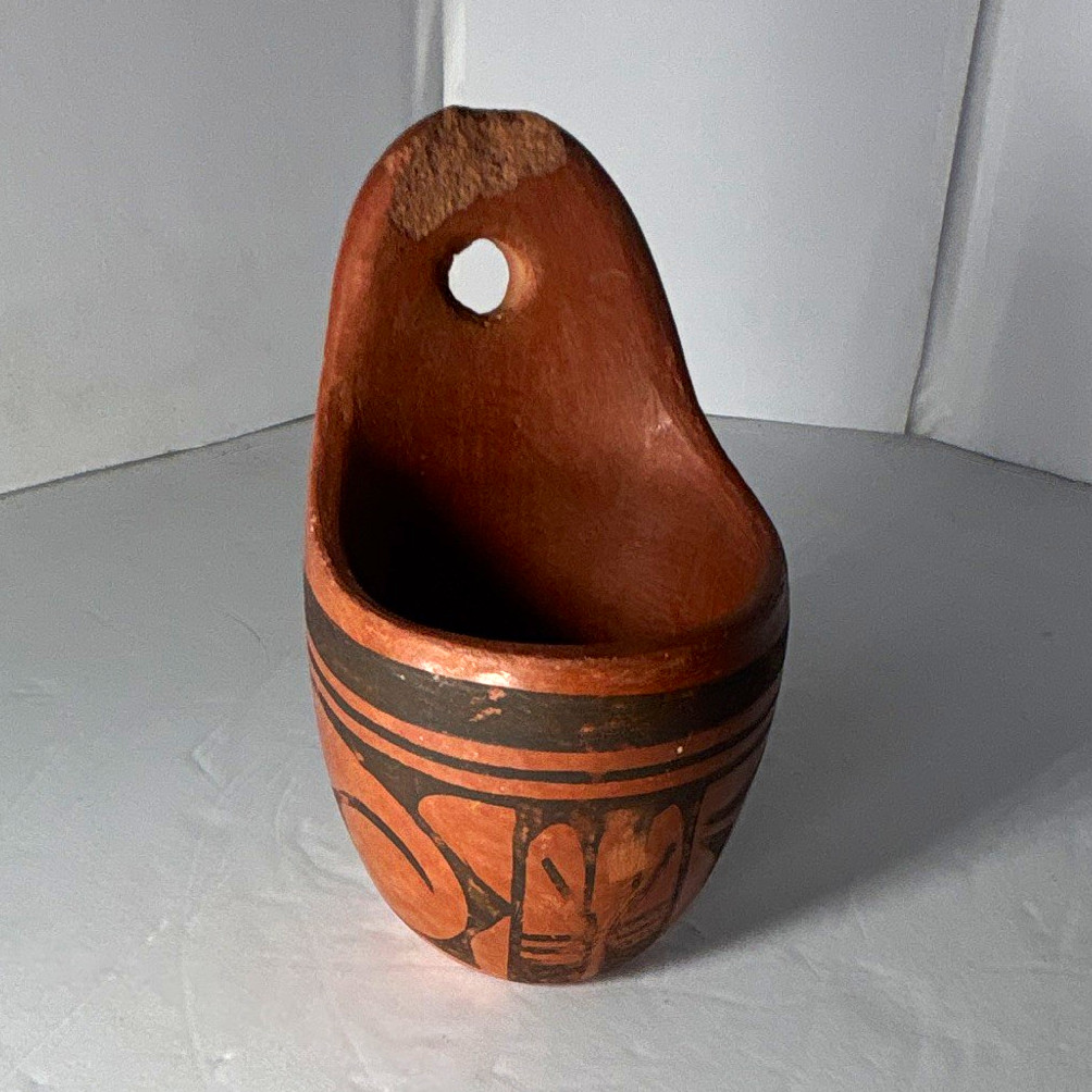 Brown & Black Pottery Wall Pocket Vase, Tribal Geometric, Matte Hanging, 1-Pack Brown & Black Pottery Wall Pocket Vase, Tribal Geometric, Matte Hanging, 1-Pack