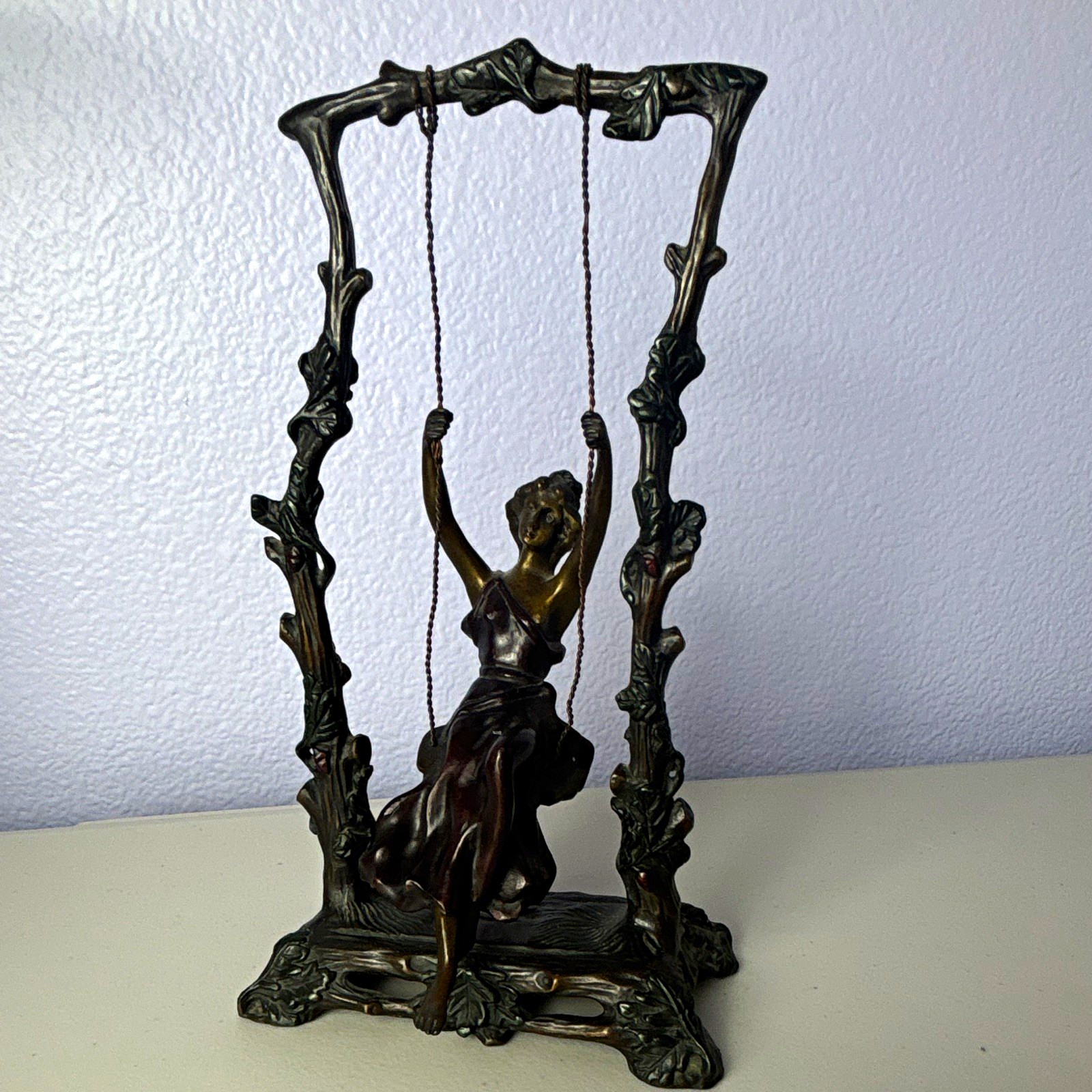 Art Nouveau Bronze Finish Woman on Swing Figurine Signed Moreau 1900-1919 Art Nouveau Bronze Finish Woman on Swing Figurine Signed Moreau 1900-1919