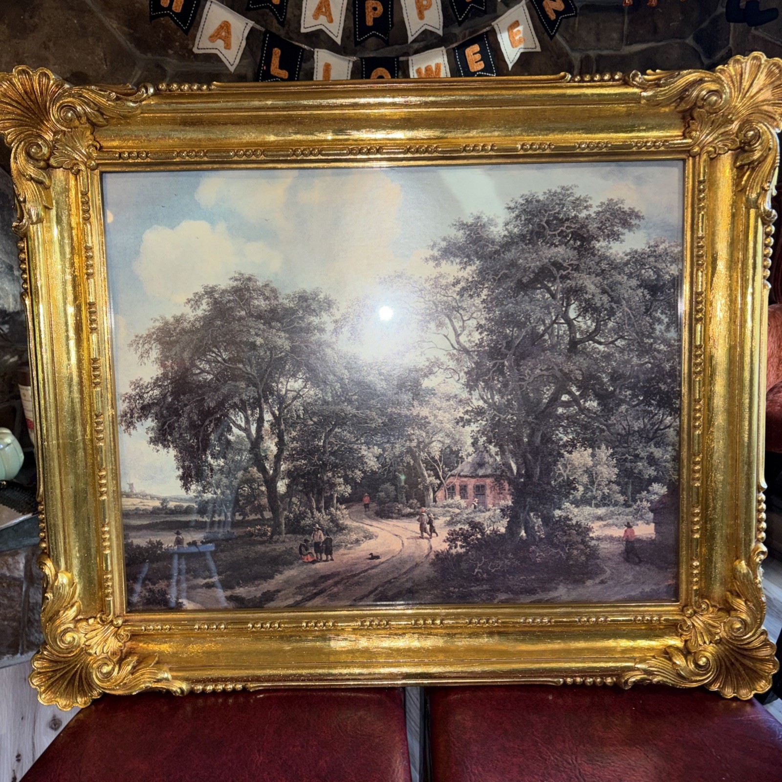 Syroco Coppercraft Frame: Resin Ornate Landscape Art, MCM Made USA 36”x 30” Vtg