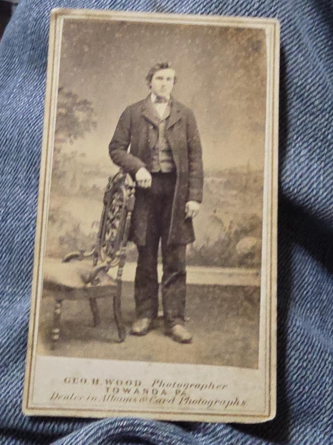 Antique 1860s CDV Young Man Civil War Era 2c Revenue Stamp Towanda PA Wood