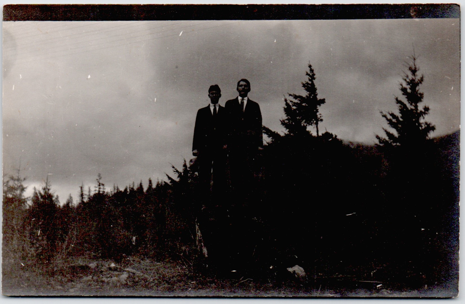 c1909 Two Men in Suits Outdoor Portrait RPPC Postcard - Scenic Forest Edge